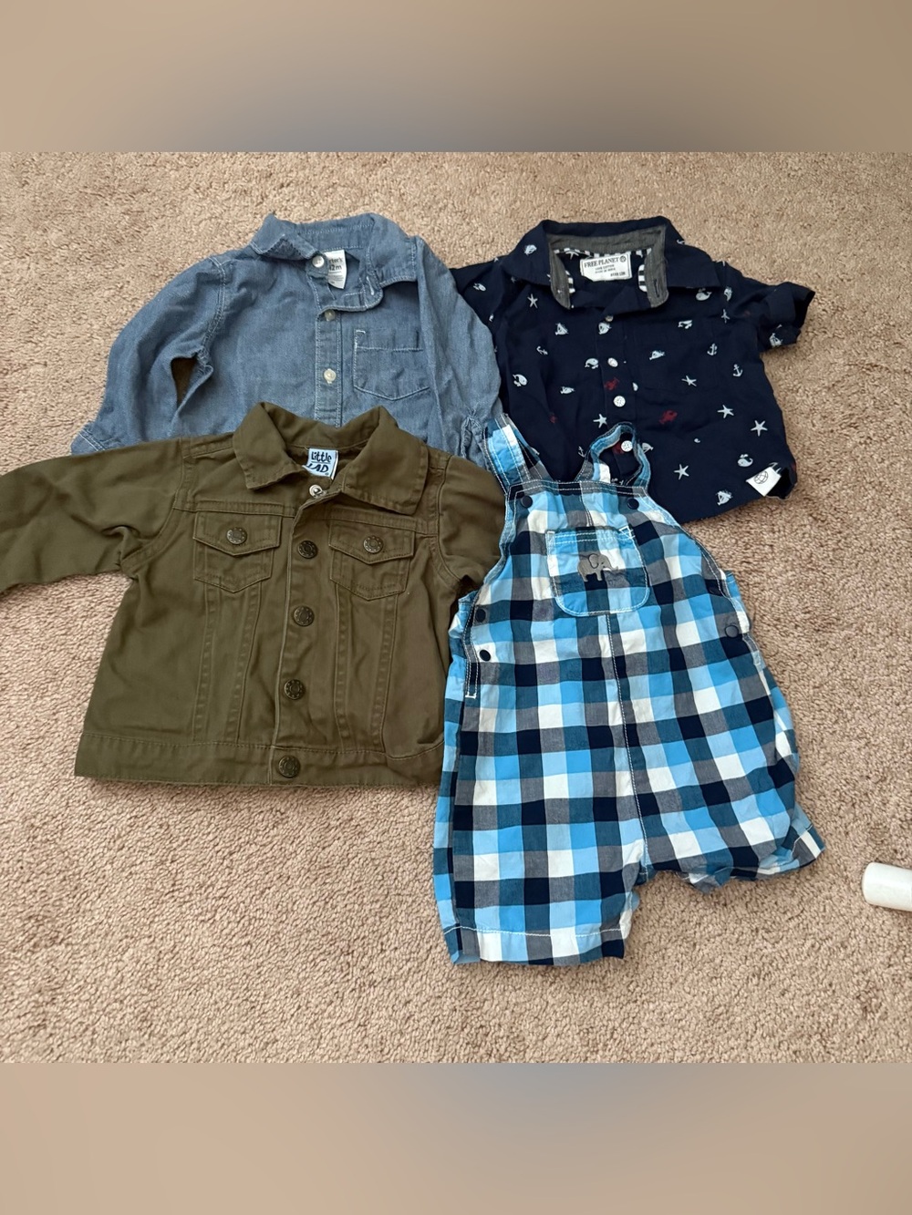 12 Months Baby Boy 4-Piece Outfit Set - Navy, Olive & Blue Plaid